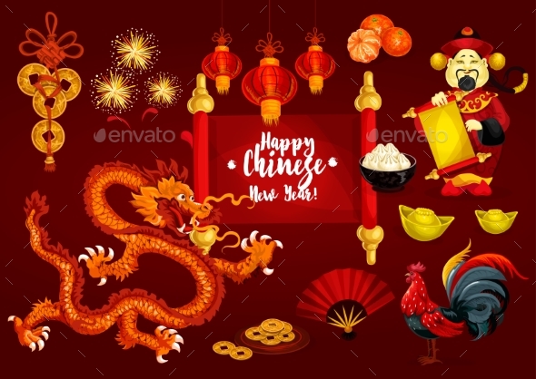 Chinese New Year and Spring Festival Greeting Card