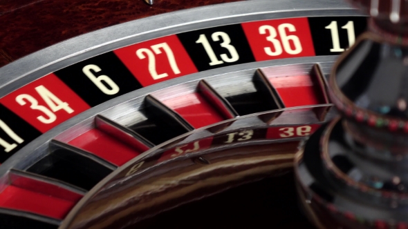 Roulette Wheel Starts Running and Stops with White Ball