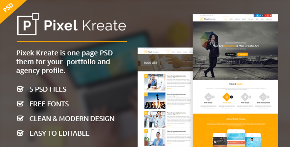 Pixel Kreate - One Page PSD Template