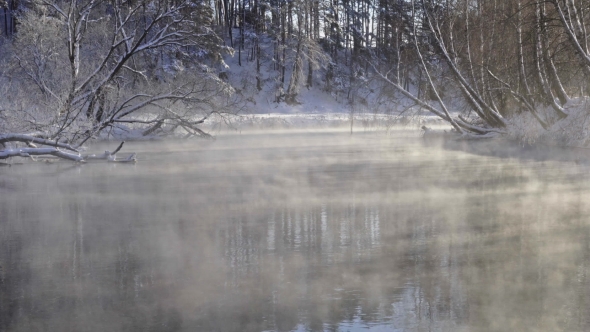 Steam Over the Water in Winter