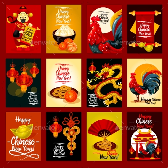 Chinese Lunar New Year Greeting Card Set Design
