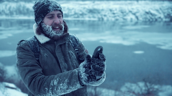 Frozen Man Finding a Way in Forest