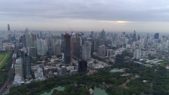 4k Aerial city view of Bangkok downtown, Flying over Bangkok, Thailand.