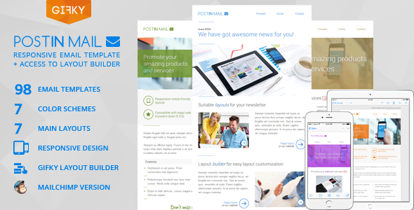 Postin Mail - Responsive Email Template + Access to Gifky Layout Builder