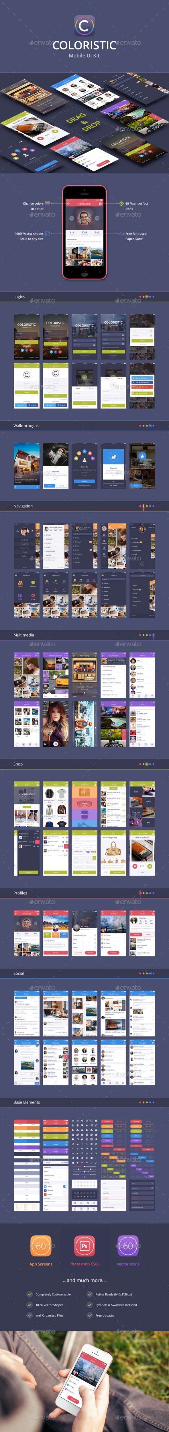 Coloristic: iOS/Android UI Kit (60 App Screens)