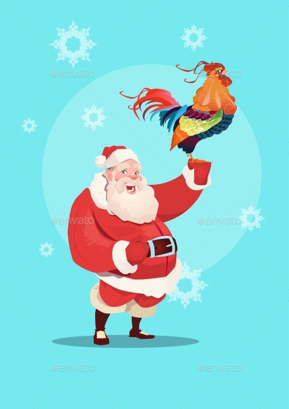 Happy New 2017 Year Rooster with Santa Clause