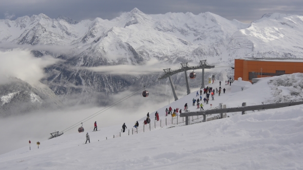 Crowd of Skiers and Snowboarders