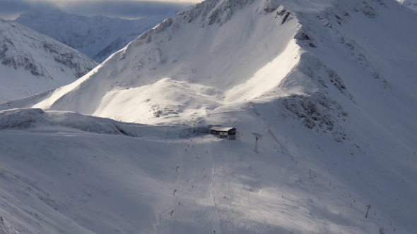 Station of Chairlift on a Mountain Ridge