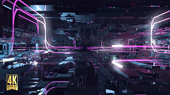 Flying Inside Futuristic Hi-Tech Space Environment alt