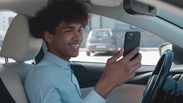 Portrait Young Man Video Chatting on Smartphone Waving Hand Greeting Gesture Sharing Connection