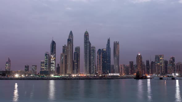 Timelapse of Skyscrapers in Dubai Marina, Sunrise, Dubai, UAE