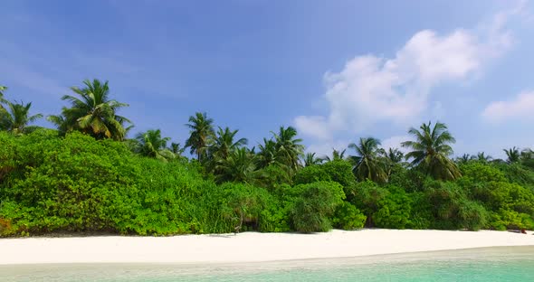 Luxury drone island view of a summer white paradise sand beach and blue sea background in high resol