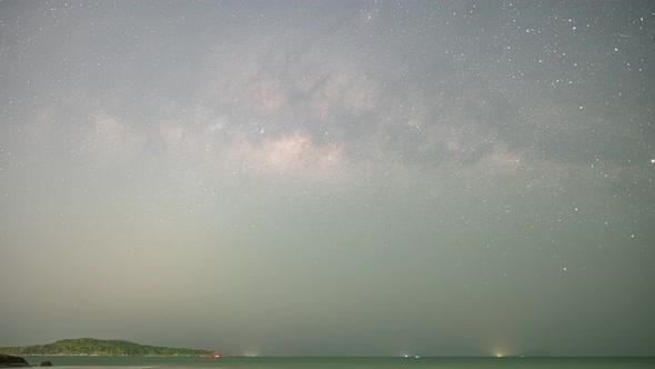 Time lapse Milky way galaxy stars Night to day. Timelapse seen in Phuket island Thailand.