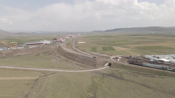 Samtskhe-Javakheti, Georgia - August 22 2021: Aerial view of Akhalkalaki railway station