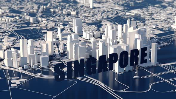 City of Singapore. stylized animation of the city view from a cruising altitude