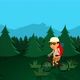 The tourist with the backpack is riding a bicycle in the forest near the camp - VideoHive Item for Sale