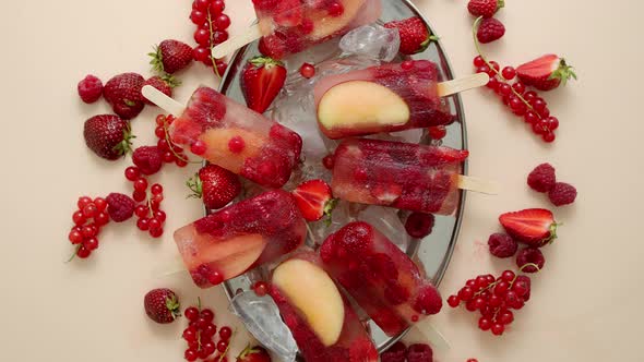 Homemade Frozen Various Red Berries Natural Juice Popsicles - Paletas - Ice Pops