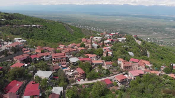 Aerial view of beautiful city of love Sighnaghi. Georgia 2019 spring