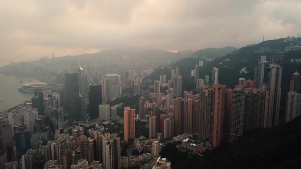 Modern Skyscrapers In Hong Kong City. buildings in Hong Kong city on sunrise.