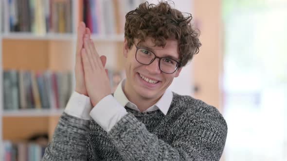 Portrait of Positive Young Man Clapping, Applaud 