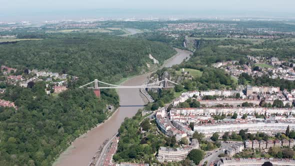 Dolly forward drone shot towards clifton suspension bridge bristol on a sunny day