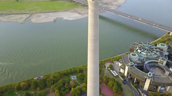 Rhine Tower In Dusseldorf Germany Next To Landtag Of North RhineWestphalia With View Of Rheinknie