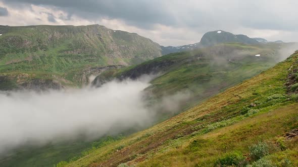 Timelapse of fog in the mountains of norway in scandinavia.