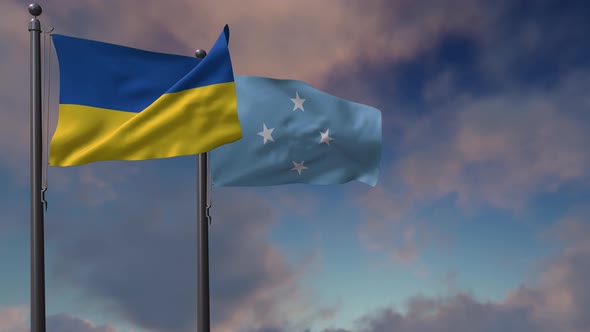 Micronesia Flag Waving Along With The National Flag Of The Ukraine - 4K