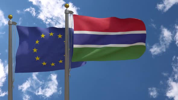 European Union Flag Vs Gambia Flag On Flagpole