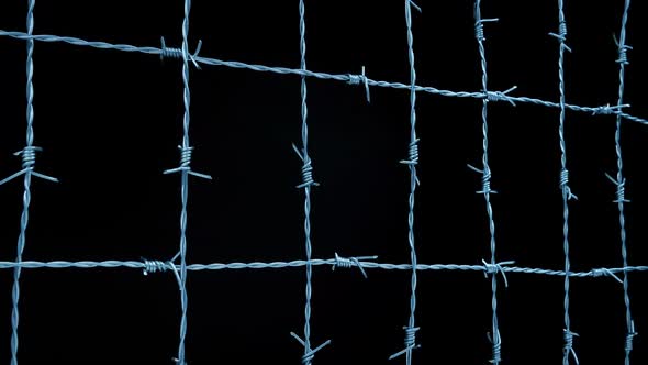 Strong Barbed Wire Grid Moving Shot
