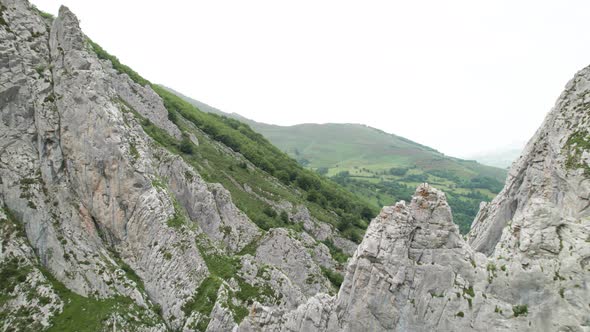 Aerial view of rocky mountainous landscape of Asturias, Spain