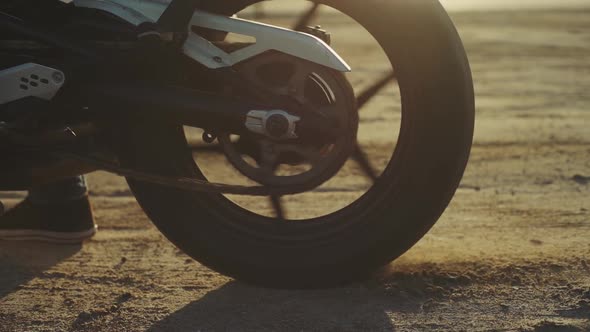 Motorcyclist Doing Tire Burnout in the Desert Slow Motion