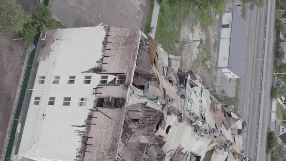 Vertical Video of a Wardamaged Apartment Building in Ukraine