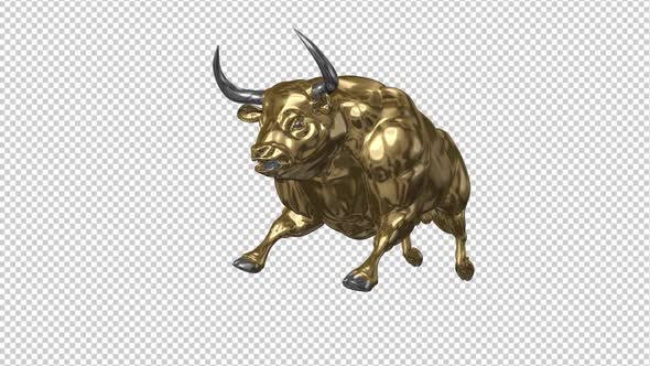 Running Bull - Gold and Silver - Side Angle - Transparent Loop