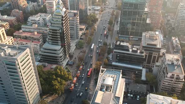 Aerial static drone shot of traffic from above, Santiago Chile