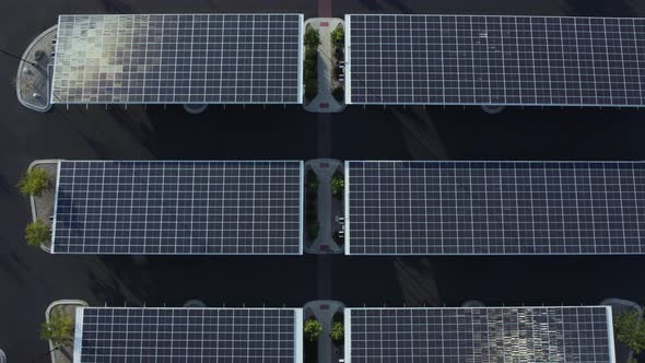 Shiny black solar panels in the sunlight -Top view