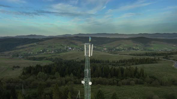 Cellular GSM Tower with 4G, 5g Transmitter. Communication Antenna. Future Technology. Aerial View