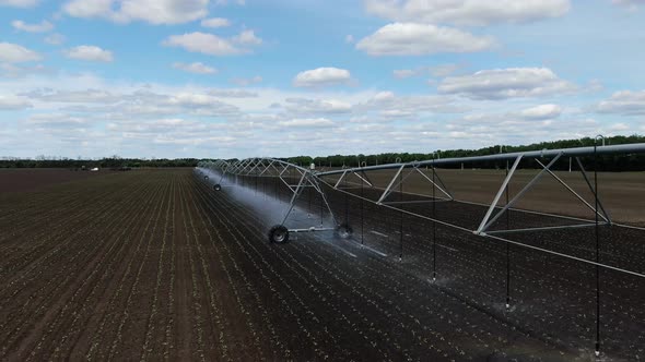 Watering Systems on the Fields with Dry Ground Amazing Landscape Film Grain