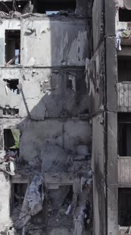 Vertical Video of a House Destroyed By the War in Ukraine