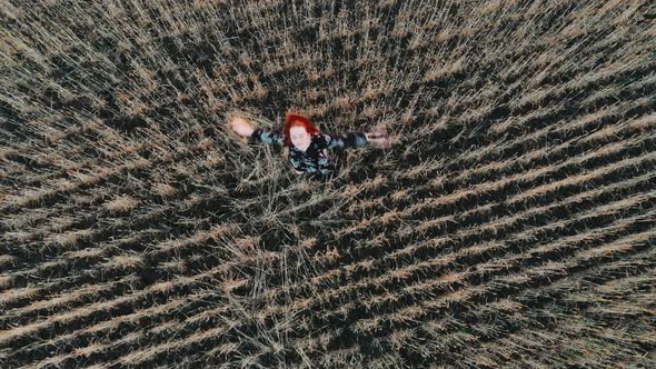 Woman Turning Around in Wheat Field. Happy Woman in Agricultural Field. Woman Spinning in Farming