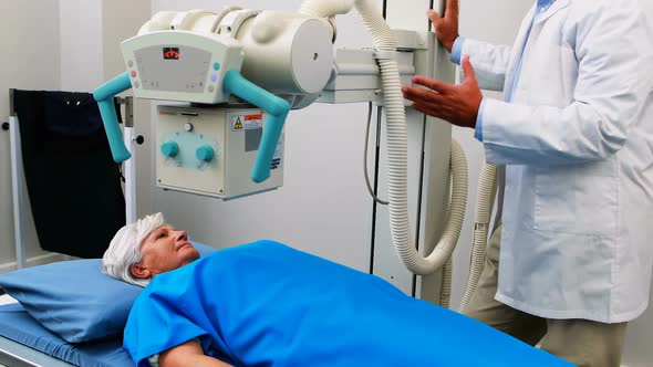 Senior woman undergoing an x-ray test