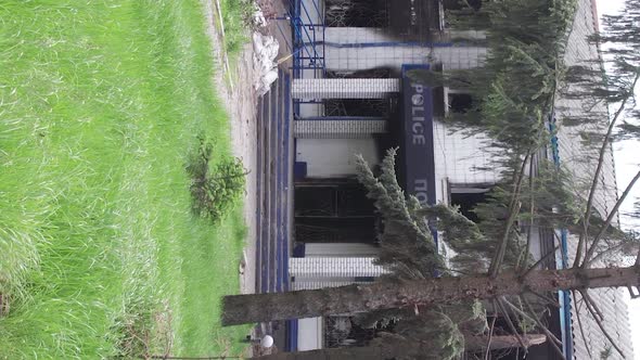 Vertical Video of a Wartorn Police Station in Ukraine