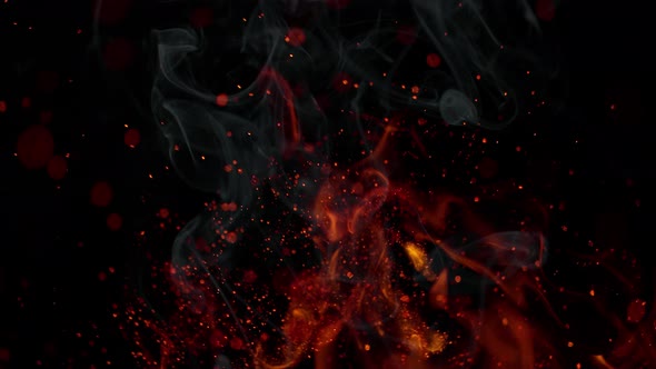 Super Slow Motion Shot of Flames Smoke and Sparks Isolated on Black Background at 1000Fps