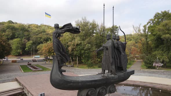 Kyiv, Ukraine Aerial View in Autumn : Monument To the Founders of the City. Kiev