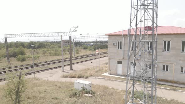 Samtskhe-Javakheti, Georgia - August 20 2021: Aerial view of Tetritskaro railway station