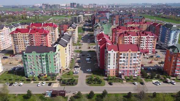 German village. Krasnodar. Modern city districts. Roofs of European houses.