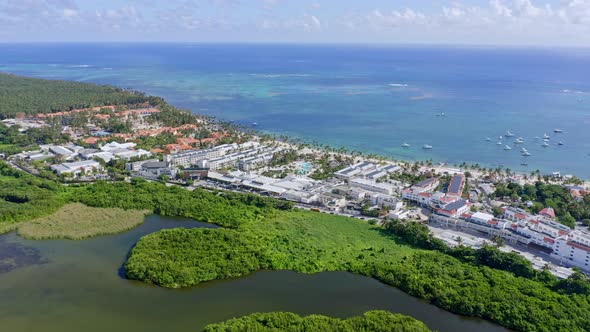Panoramic View Of Laguna Bavaro Wildlife Refuge And The Coastal Beach Properties In Punta Cana, Domi