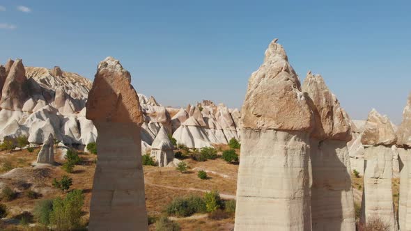 Cappadocia Aerial Drone View to Love Valley Goreme Turkey