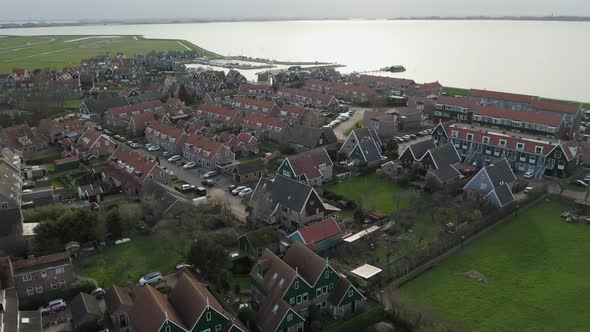 Netherlands Flying Over a Small City in the Netherlands. Typical Dutch Houses. a Flock of Birds