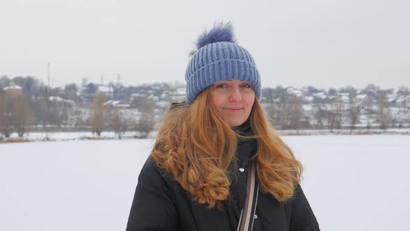 Positive Woman Portrait In Winter